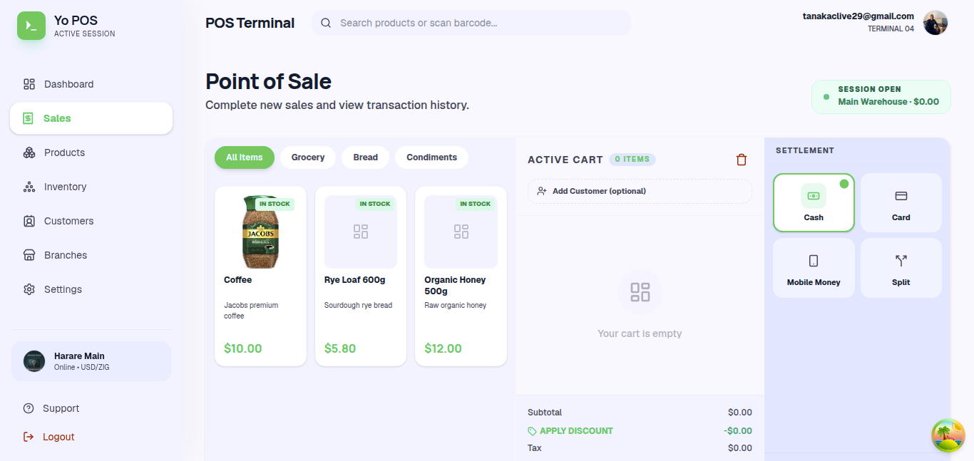 Yo POS sales terminal with split payment processing